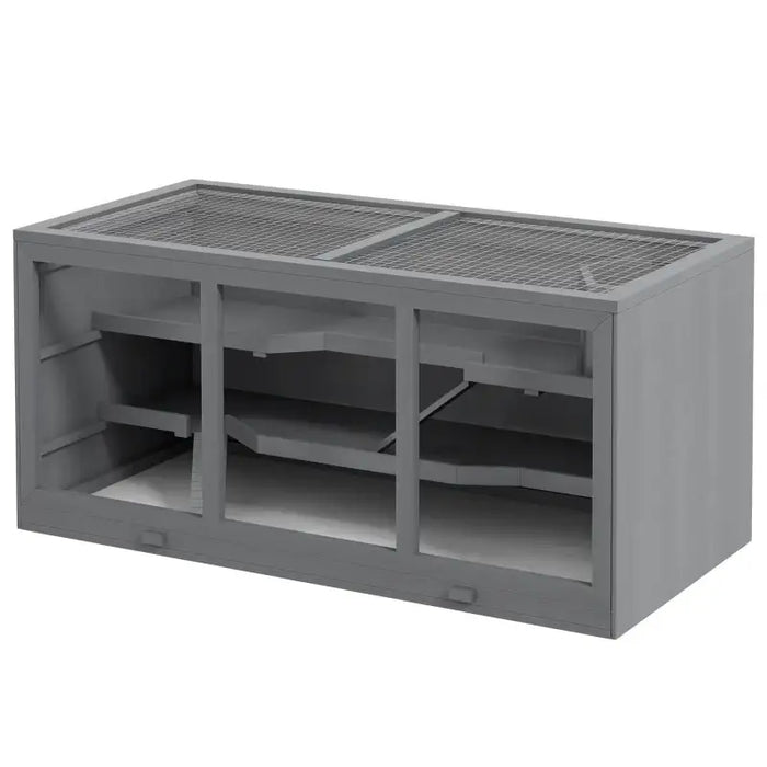 2-Level Wooden Hamster Cage - Grey | Gerbil Habitat with Spacious Run Area PAWHUT - Little and Giant Explorers PawHut