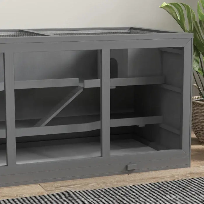 2-Level Wooden Hamster Cage - Grey | Gerbil Habitat with Spacious Run Area PAWHUT - Little and Giant Explorers PawHut