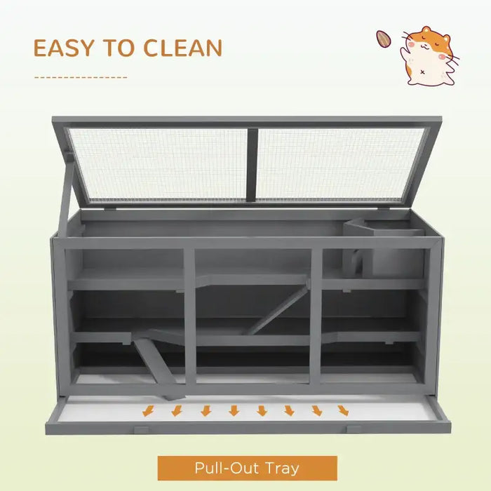 2-Level Wooden Hamster Cage - Grey | Gerbil Habitat with Spacious Run Area PAWHUT - Little and Giant Explorers PawHut