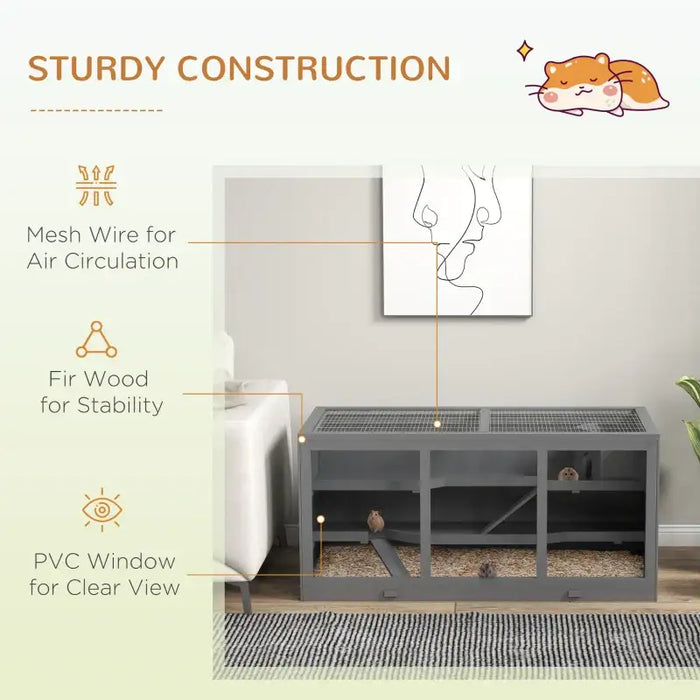 2-Level Wooden Hamster Cage - Grey | Gerbil Habitat with Spacious Run Area PAWHUT - Little and Giant Explorers PawHut