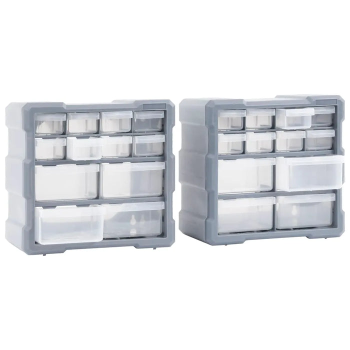 2 Multi-Drawer Organisers with 12 Drawers in Grey - Little and Giant Explorers vidaXL