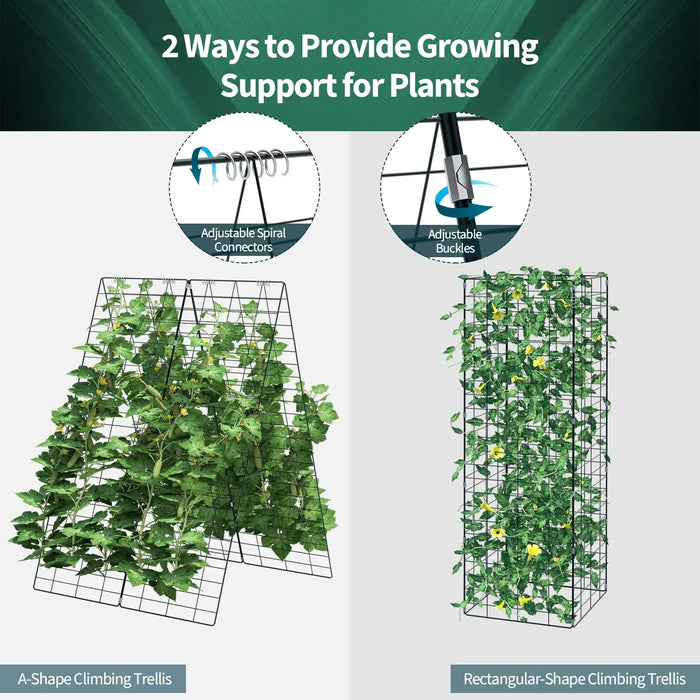 2-Pack Garden Cucumber Trellis – Green | Adjustable A-Frame Design - Rustproof Steel COSTWAY - Little and Giant Explorers Costway