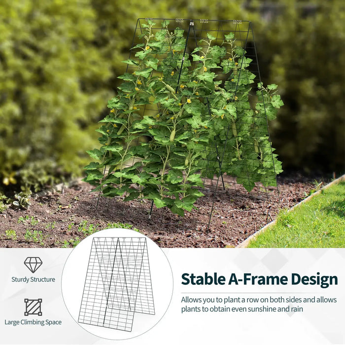 2-Pack Garden Cucumber Trellis – Green | Adjustable A-Frame Design - Rustproof Steel COSTWAY - Little and Giant Explorers Costway