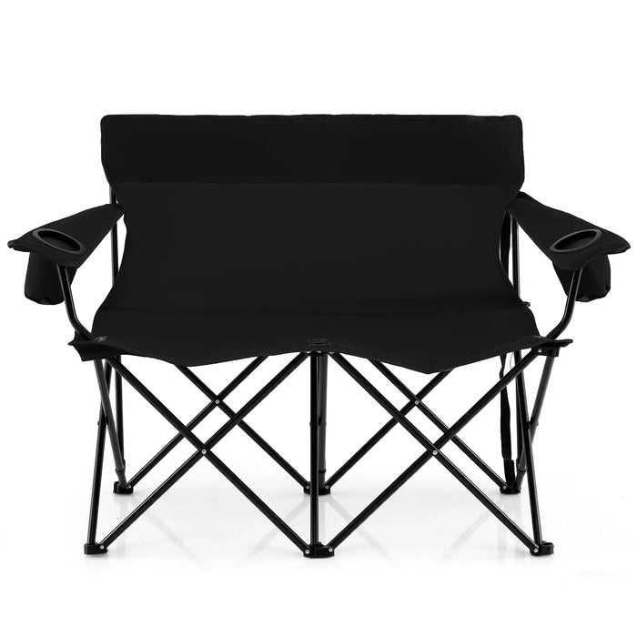 2-Person Folding Camping Chair – Black Loveseat | High Back, Cup Holders and Carry Bag COSTWAY - Little and Giant Explorers Costway