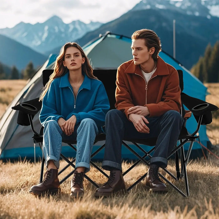 2-Person Folding Camping Chair – Black Loveseat | High Back, Cup Holders and Carry Bag COSTWAY - Little and Giant Explorers Costway