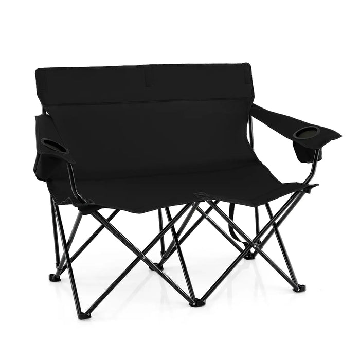 2-Person Folding Camping Chair – Black Loveseat | High Back, Cup Holders and Carry Bag COSTWAY - Little and Giant Explorers Costway
