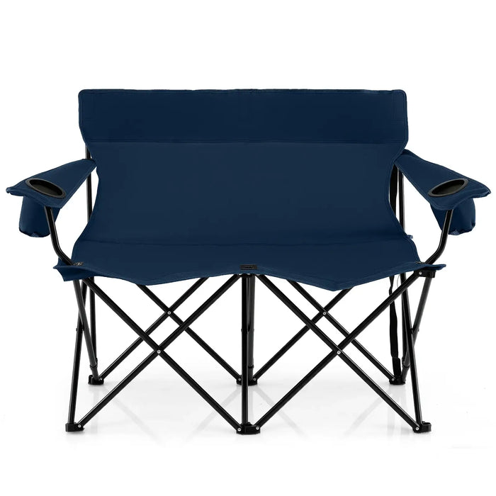 2-Person Folding Camping Chair – Blue Loveseat | High Back, Cup Holders and Carry Bag COSTWAY - Little and Giant Explorers Costway