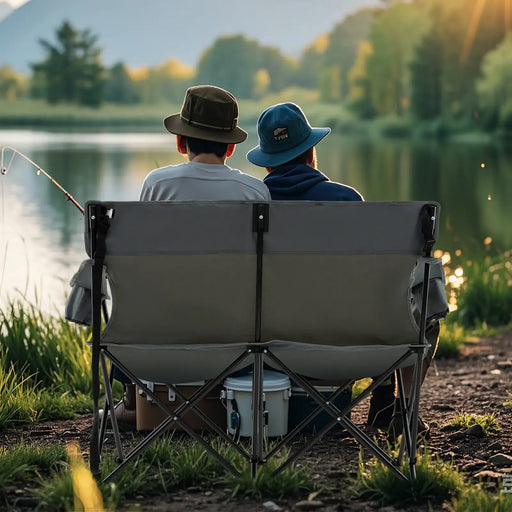 2-Person Folding Camping Chair – Grey Loveseat | High Back, Cup Holders and Carry Bag COSTWAY - Little and Giant Explorers Costway