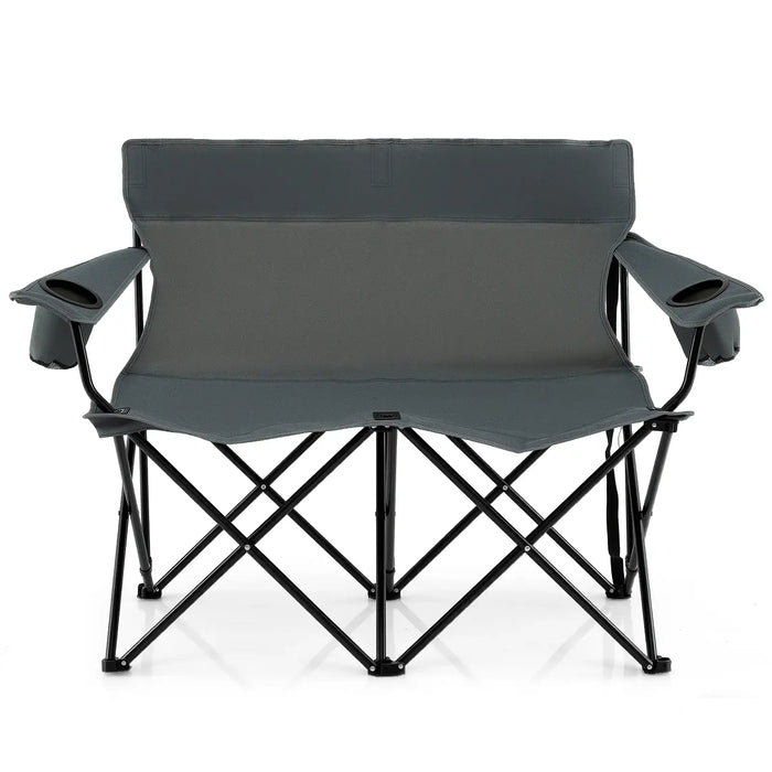 2-Person Folding Camping Chair – Grey Loveseat | High Back, Cup Holders and Carry Bag COSTWAY - Little and Giant Explorers Costway