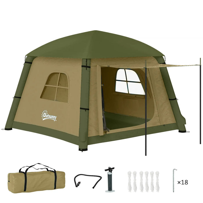 Waterproof Inflatable Camping Tent with Pump in Brown (2 persons) - Little and Giant Explorers Outsunny