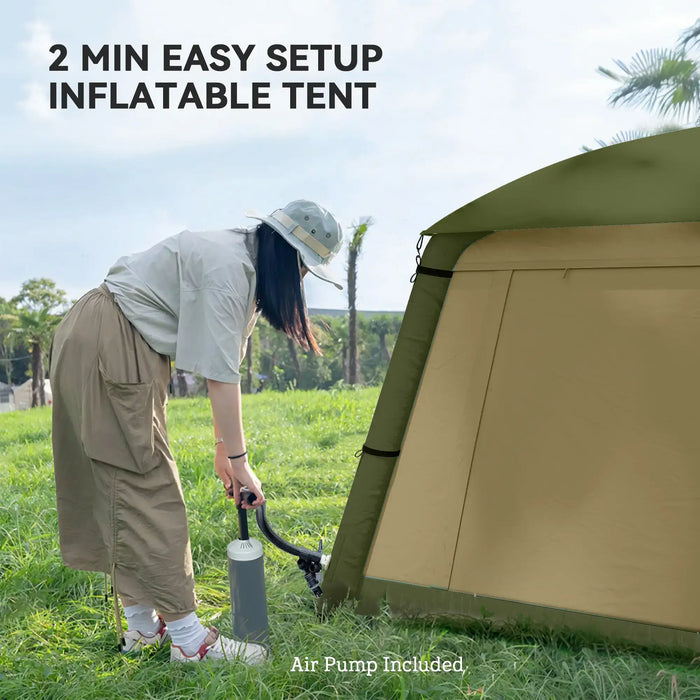 Waterproof Inflatable Camping Tent with Pump in Brown (2 persons) - Little and Giant Explorers Outsunny