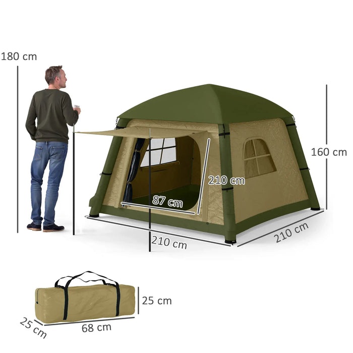 Waterproof Inflatable Camping Tent with Pump in Brown (2 persons) - Little and Giant Explorers Outsunny