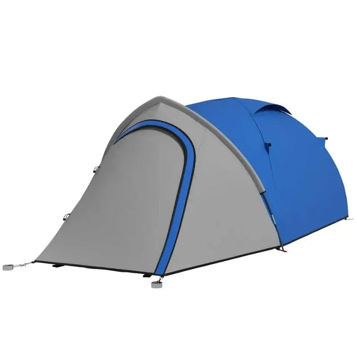 Blue and grey 2-person dome tent with front vestibule, waterproof camping gear
