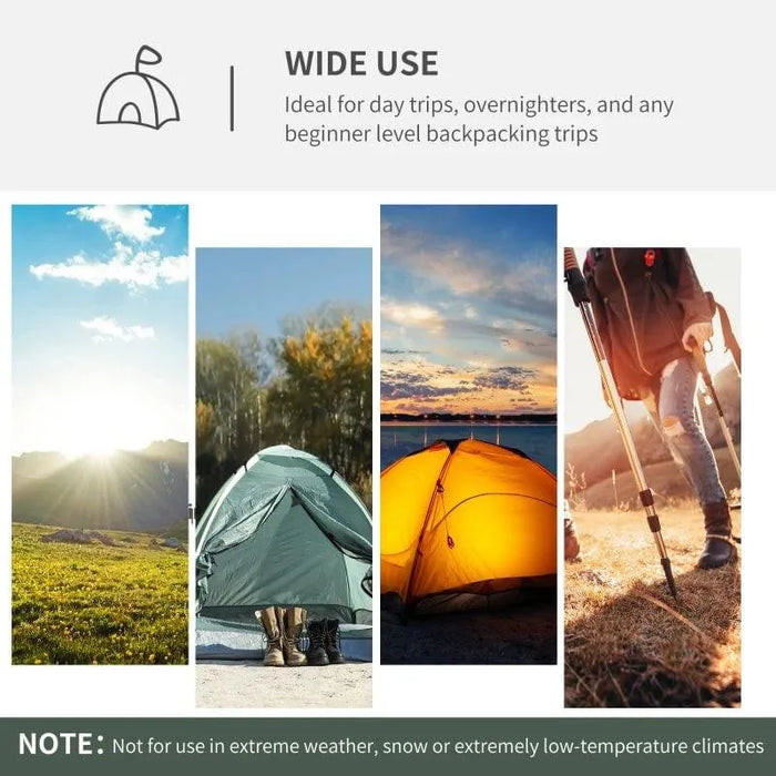 Collage showing outdoor camping scenes, tents and hikers, with backpacking and tent use tips.