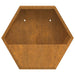 Hexagonal 2-piece wall planter set made of rust-colored corten weathering steel for garden walls