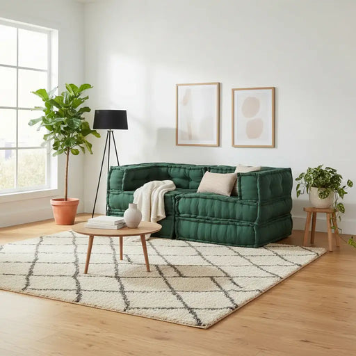 2-Piece Fabric Modular Sofa – Green | Pouffe Set - Space-Saving Modern Design VIDAXL - Little and Giant Explorers