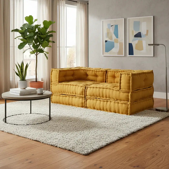 2-Piece Fabric Modular Sofa – Yellow | Pouffe Set - Space-Saving Design VIDAXL - Little and Giant Explorers