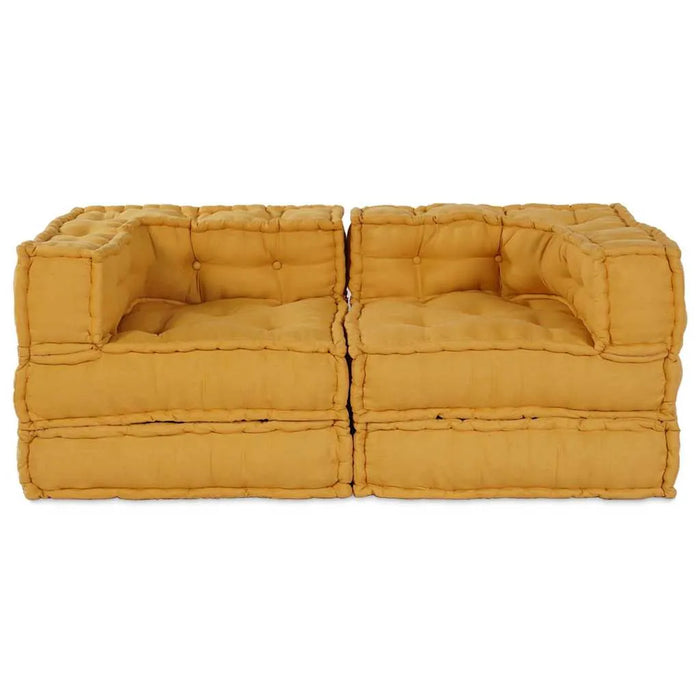 2-Piece Fabric Modular Sofa – Yellow | Pouffe Set - Space-Saving Design VIDAXL - Little and Giant Explorers