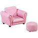 Pink kids armchair set with matching footstool, toddler chair for playroom or bedroom