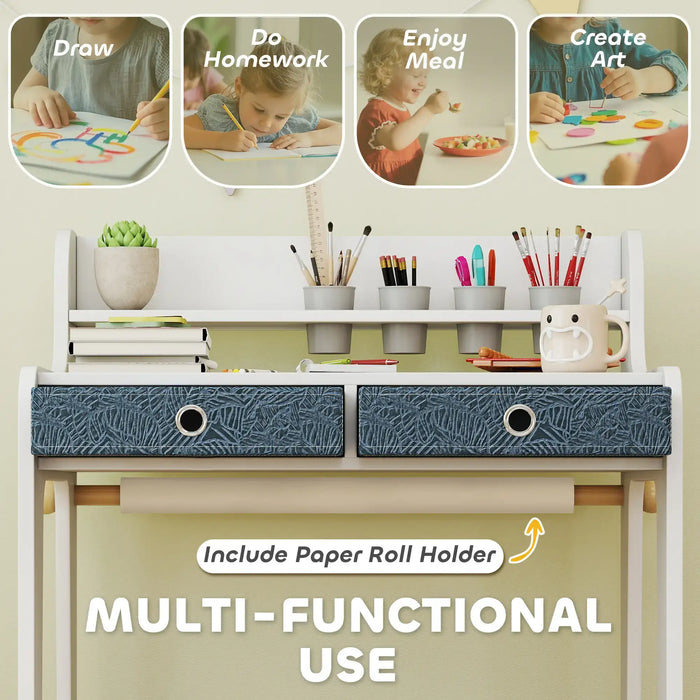 2-Piece Kids Desk and Chair Set - White | Storage Drawers and Paper Roll Holder AIYAPLAY - Little and Giant Explorers AIYAPLAY