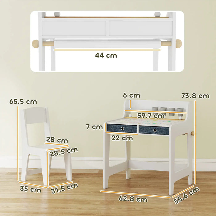 2-Piece Kids Desk and Chair Set - White | Storage Drawers and Paper Roll Holder AIYAPLAY - Little and Giant Explorers AIYAPLAY