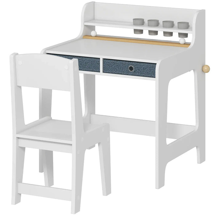 2-Piece Kids Desk and Chair Set - White | Storage Drawers and Paper Roll Holder AIYAPLAY - Little and Giant Explorers AIYAPLAY