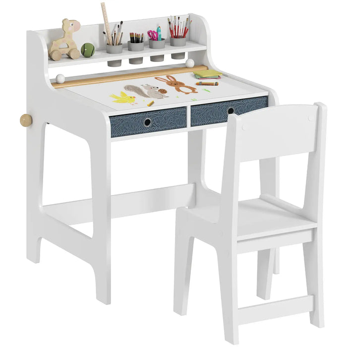 2-Piece Kids Desk and Chair Set - White | Storage Drawers and Paper Roll Holder AIYAPLAY - Little and Giant Explorers AIYAPLAY