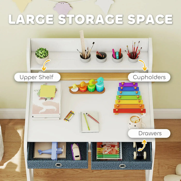 2-Piece Kids Desk and Chair Set - White | Storage Drawers and Paper Roll Holder AIYAPLAY - Little and Giant Explorers AIYAPLAY