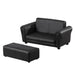 Black two-piece kids sofa set with a two-seater loveseat and matching footstool