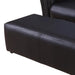 Black faux leather kids sofa set with matching footstool, close-up view