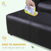 Hand wiping water off black kids sofa footstool, easy to clean faux leather surface