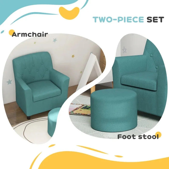 2-Piece Kids Sofa Set with Footrest in Blue - Little and Giant Explorers AIYAPLAY