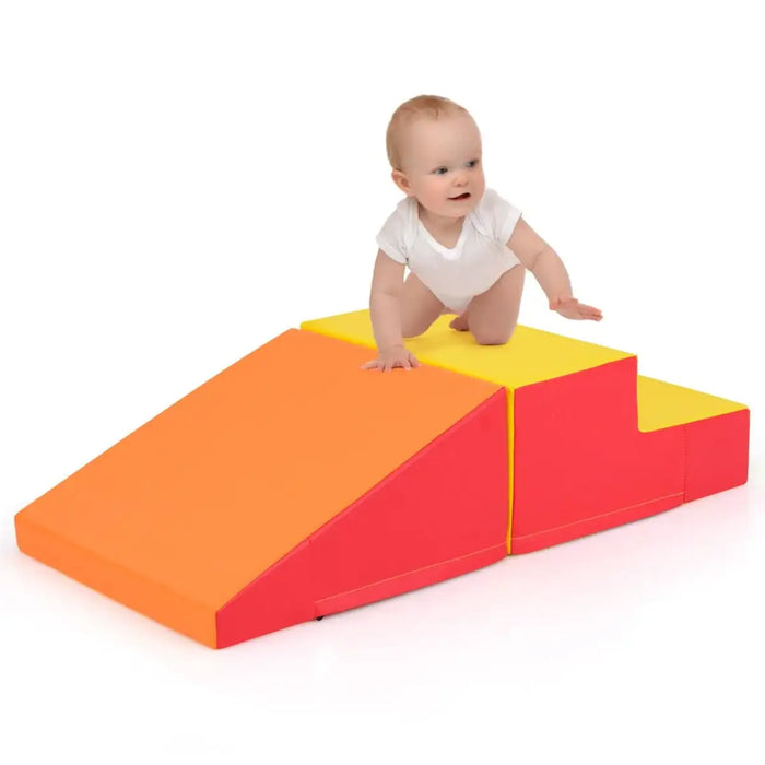 2-Piece Kids Soft Play Step and Slide Climber Set – Orange | Indoor Developmental Play COSTWAY - Little and Giant Explorers Costway