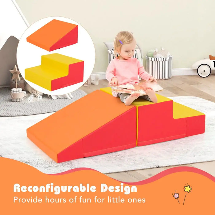 2-Piece Kids Soft Play Step and Slide Climber Set – Orange | Indoor Developmental Play COSTWAY - Little and Giant Explorers Costway