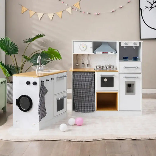 2-Piece Kids Kitchen Play Set with Washing Machine | Customised Modular Design - Little and Giant Explorers Costway