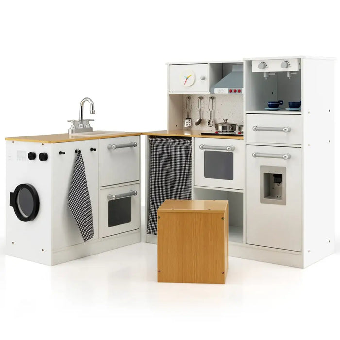 2-Piece Kids Kitchen Play Set with Washing Machine | Customised Modular Design - Little and Giant Explorers Costway