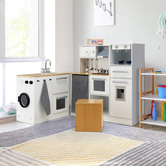 2-Piece Kids Kitchen Play Set with Washing Machine | Customised Modular Design - Little and Giant Explorers Costway