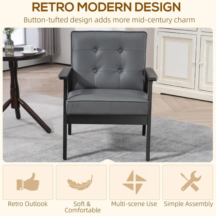 2-Piece Retro Accent Chair Set – Grey and Black | Beech Wood Frame HOMCOM - Little and Giant Explorers