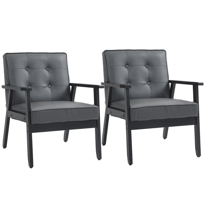 2-Piece Retro Accent Chair Set – Grey and Black | Beech Wood Frame HOMCOM - Little and Giant Explorers