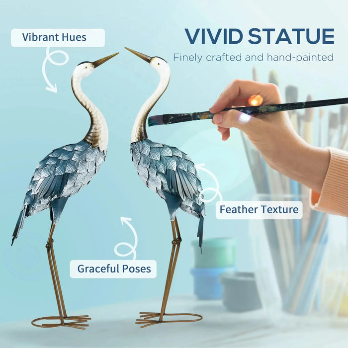 2-Piece Steel Crane Garden Ornaments - Little and Giant Explorers Outsunny