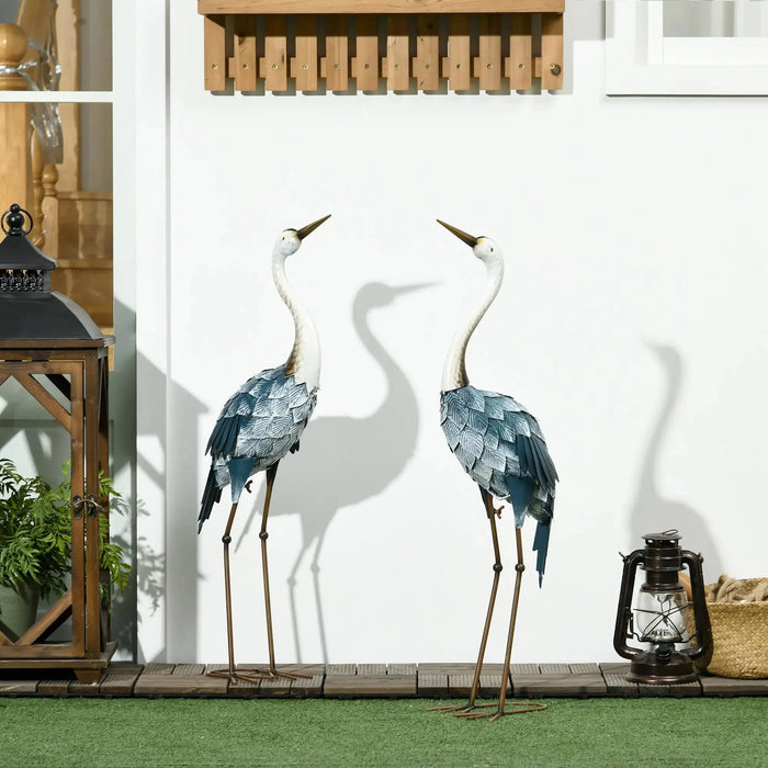 2-Piece Steel Crane Garden Ornaments - Little and Giant Explorers Outsunny