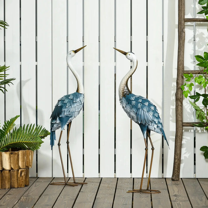 2-Piece Steel Crane Garden Ornaments - Little and Giant Explorers Outsunny