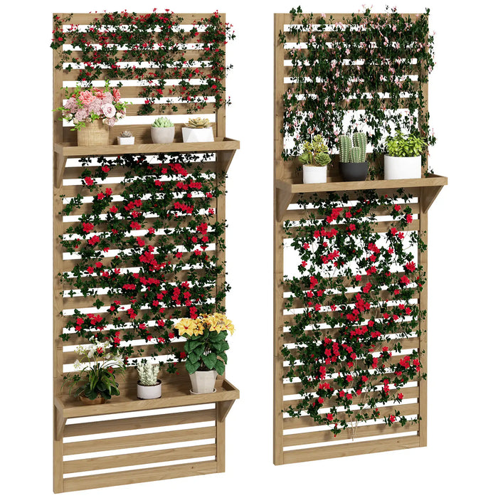 2-Piece Wooden Plant Stand | Wall-Mounted Trellis Design with Climbing Support - Little and Giant Explorers Outsunny
