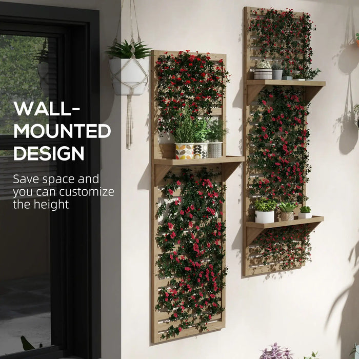 2-Piece Wooden Plant Stand | Wall-Mounted Trellis Design with Climbing Support - Little and Giant Explorers Outsunny