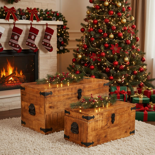 2 Storage Chest Set in Rough Mango Wood - Little and Giant Explorers vidaXL