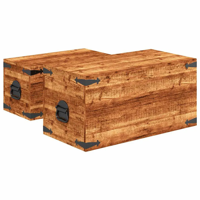 2-Piece Wooden Storage Chest Set – Handmade Trunks | Solid Mango Wood - Rustic Finish VIDAXL - Little and Giant Explorers vidaXL