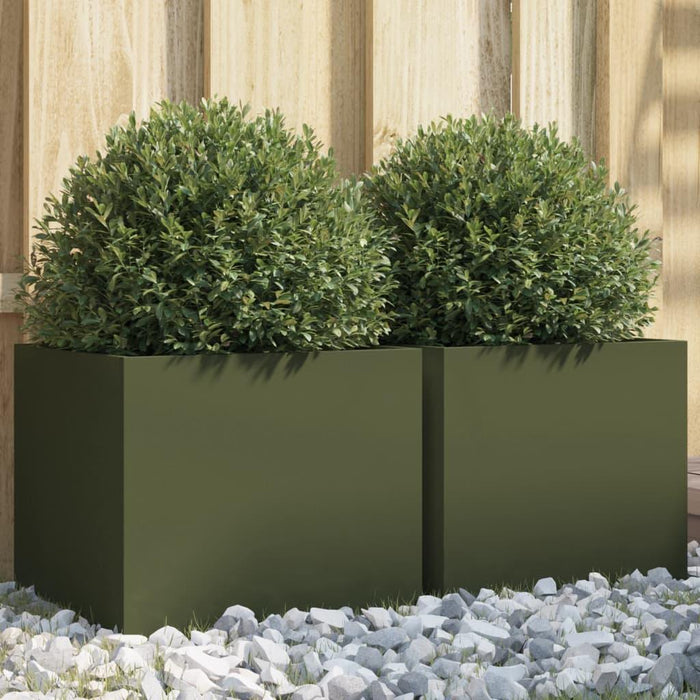 2 Planters in Olive Green (32 x 30 x 29cm) - Little and Giant Explorers vidaXL