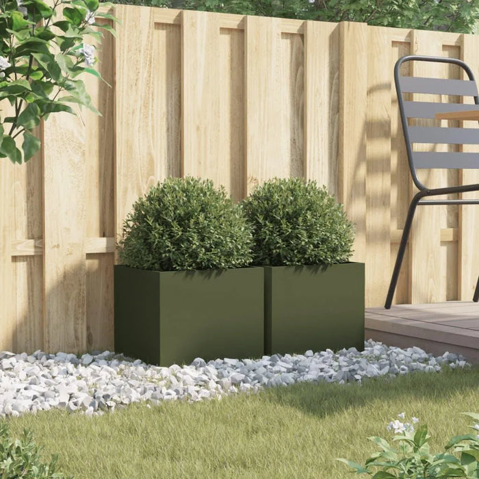 2 Planters in Olive Green (32 x 30 x 29cm) - Little and Giant Explorers vidaXL