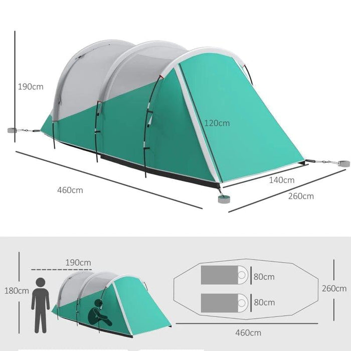 2 Room Camping Tent with Carry Bag (4-5 persons) - Little and Giant Explorers Outsunny