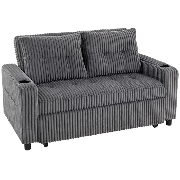 2-Seater Corduroy Sofa Bed – Charcoal Grey | Pull-Out Sleeper Loveseat HOMCOM - Little and Giant Explorers